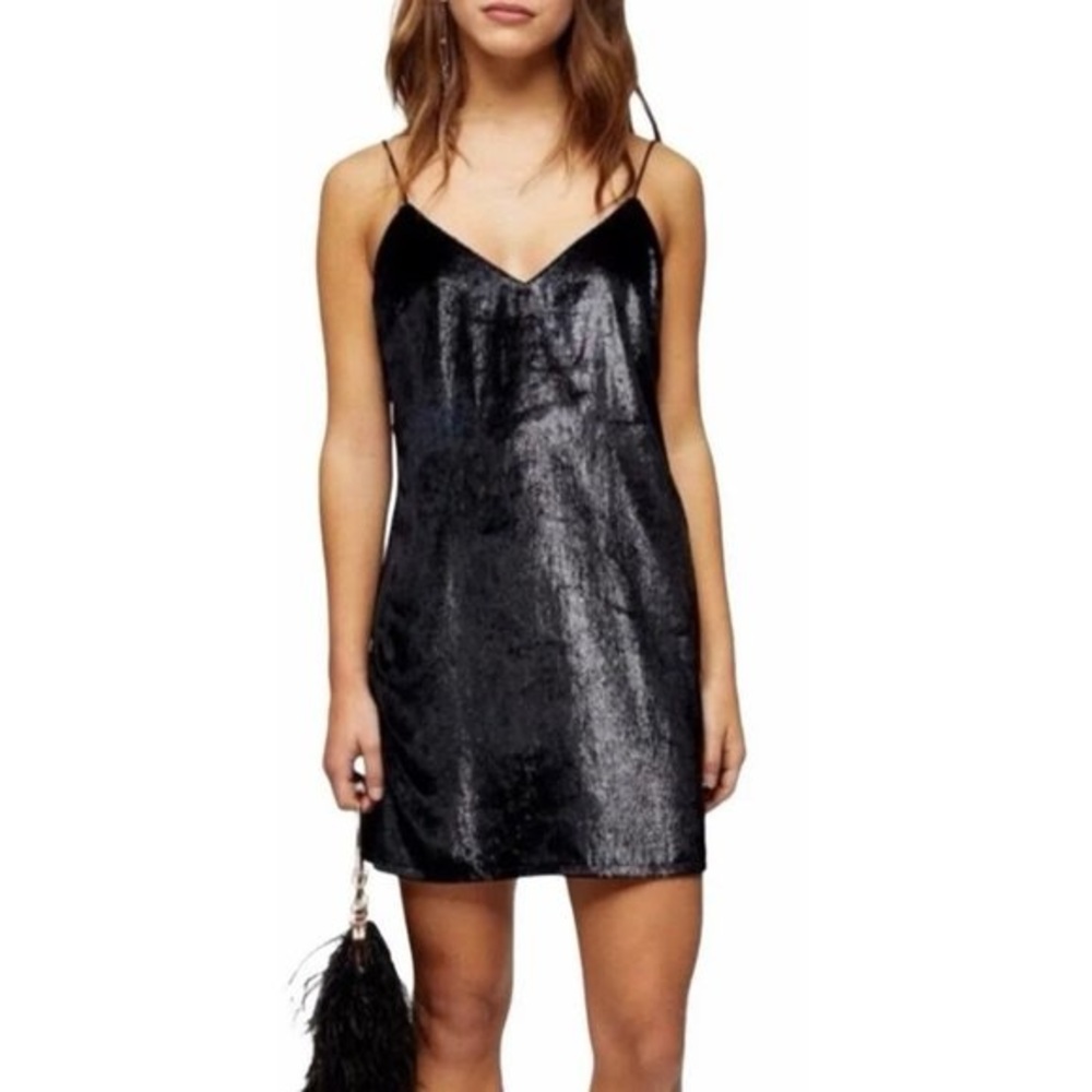 Topshop women black shimmer mini dress size 4